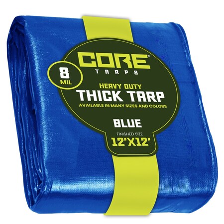 Core Tarps Heavy Duty Tarp, 12 ft L x 0.5 mm H x 12 ft W, 8 Mil, Blue, Polyethylene CT-405-12X12